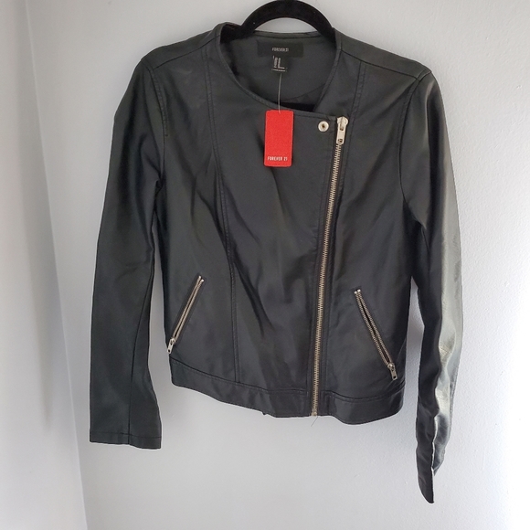 Forever 21 Faux Leather Zip Up Jacket, Black, M - Picture 2 of 9